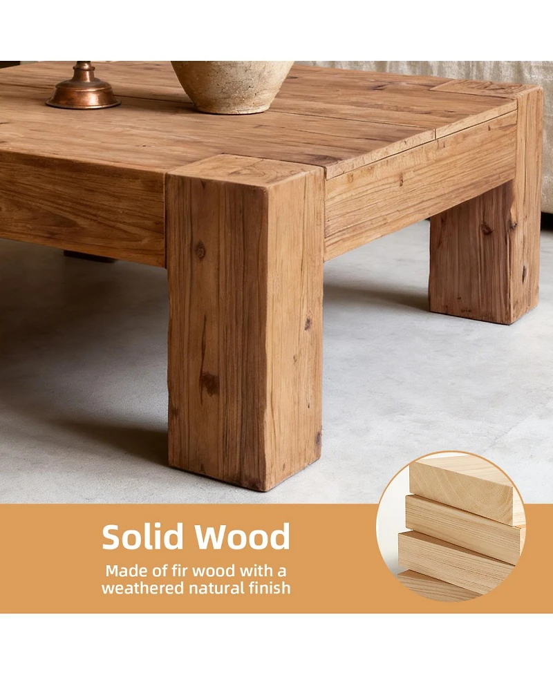 Streamdale Furniture Solid Wood Coffee Table: Japanese Wabi-Sabi & Modern Minimalist