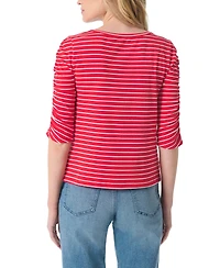 Gloria Vanderbilt Women's Striped Round Neck Ruched-Sleeve Tunic Top