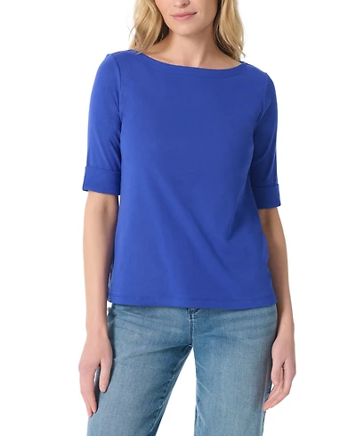Gloria Vanderbilt Women's Boat Neck Elbow-Sleeve T-Shirt