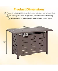 Gouun 40 in Rectangle Propane Fire Pit Table 48000 Btu with Lava Rocks and Cover