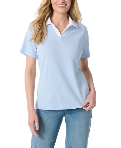 Gloria Vanderbilt Women's Point-Collar Short-Sleeve Polo Top