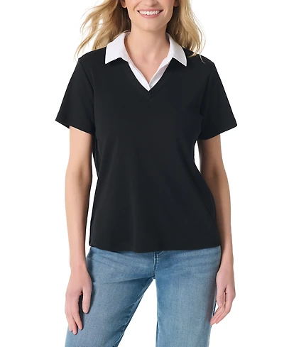 Gloria Vanderbilt Women's Point-Collar Short-Sleeve Polo Top