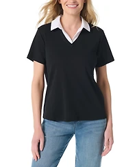Gloria Vanderbilt Women's Point-Collar Short-Sleeve Polo Top