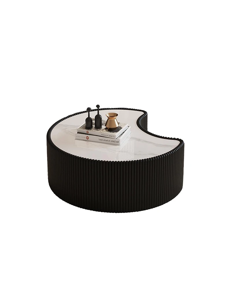 Streamdale Furniture Stylish Irregular Sintered Stone and Leather Coffee Sofa Table for Living Room