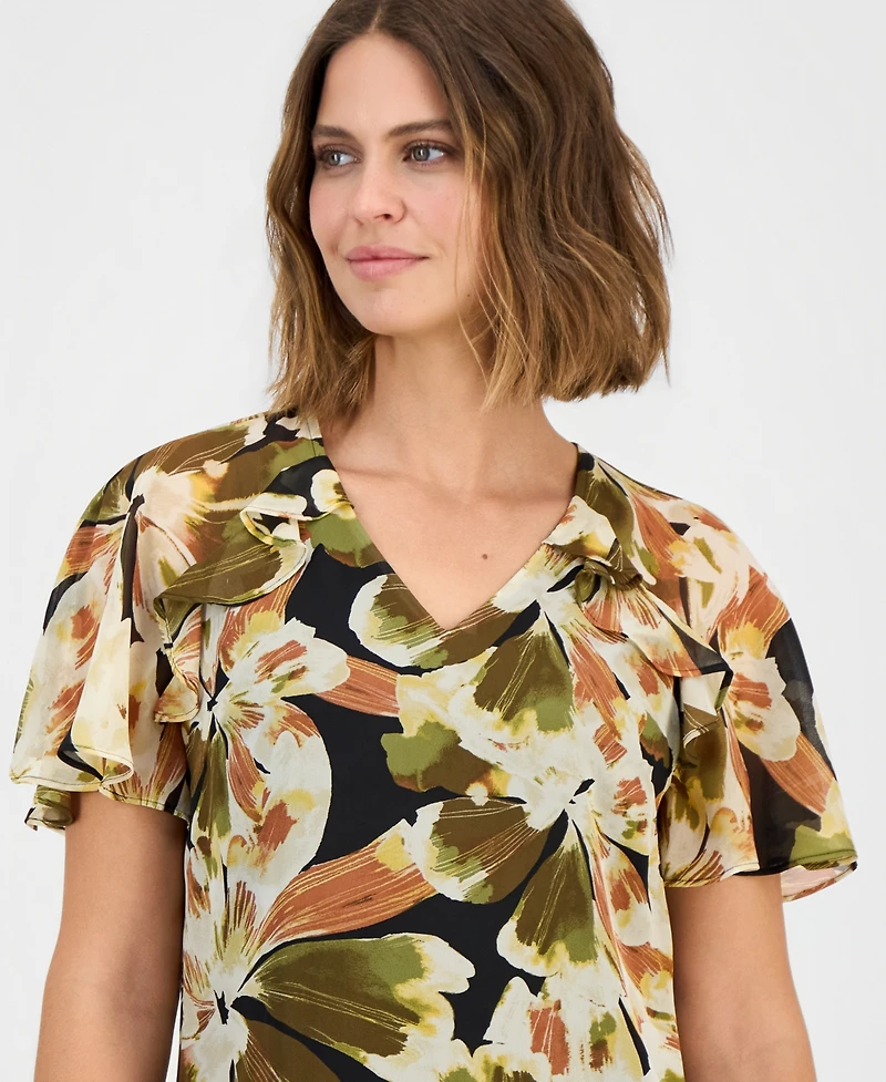 Anne Klein Women's Ruffled Flutter-Sleeve Top