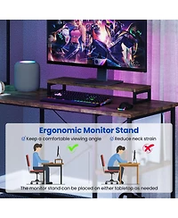 Sugift L-Shaped Reversible Gaming Desk with Led Strip and Power Outlets Hutch Monitor Stand