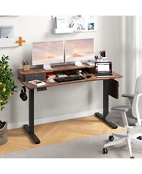 Sugift Height Adjustable Electric Standing Desk with 2 Drawers-Brown