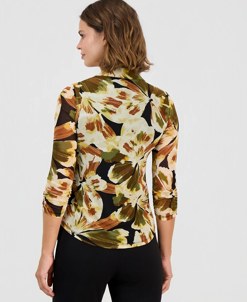 Anne Klein Women's Shirred 3/4-Sleeve Shirt