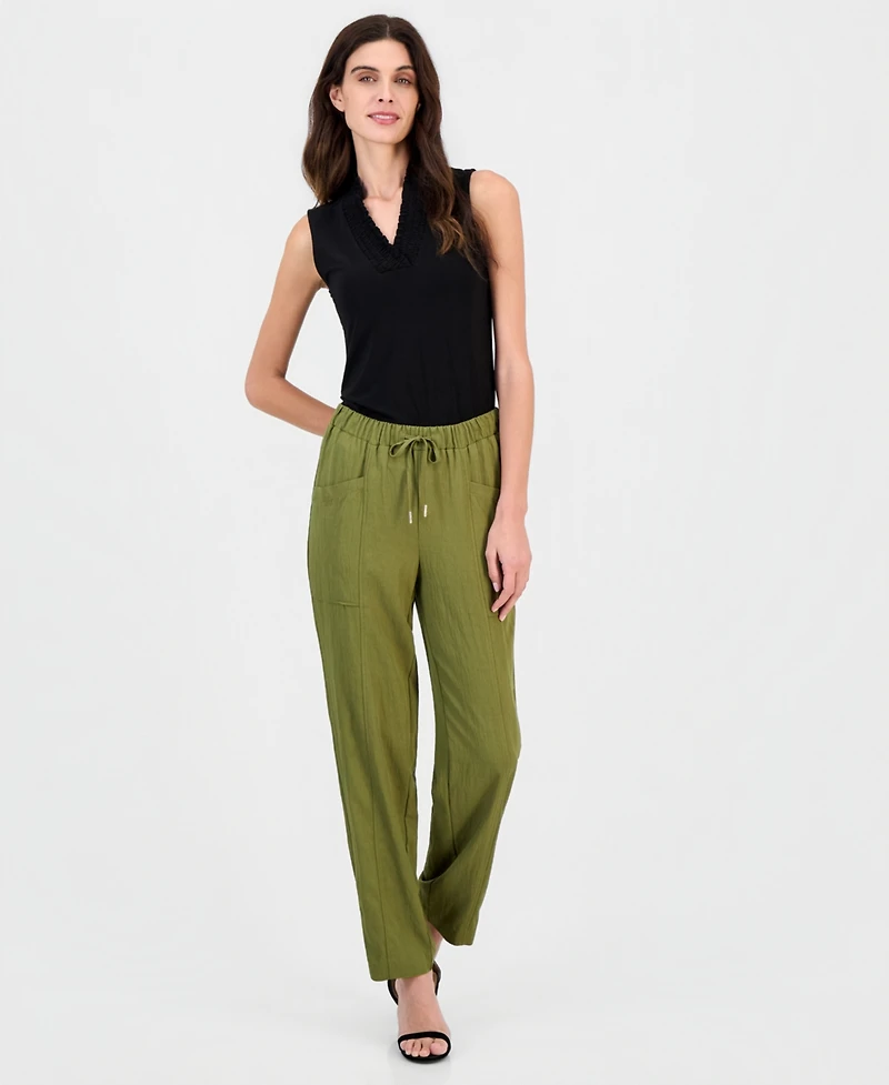 Annie Klein Women's Tie-Waist Straight-Leg Ankle Pants, Regular & Petite