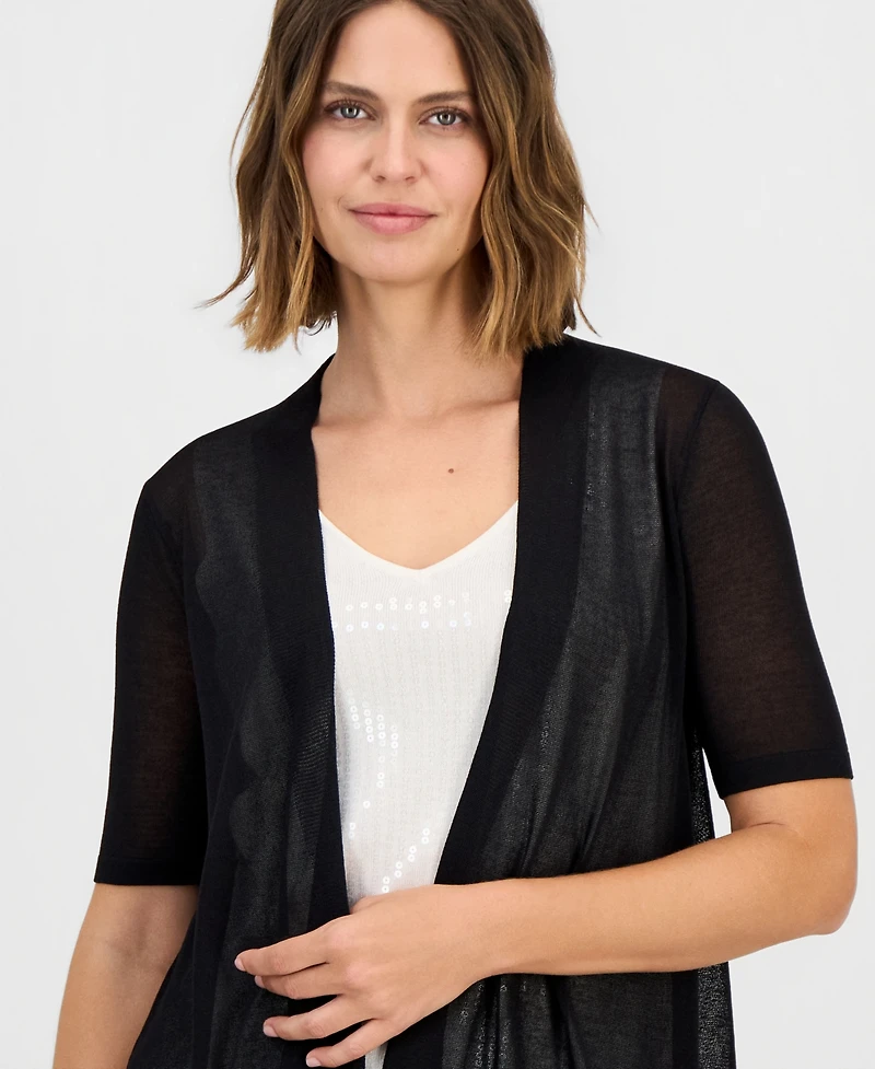Anne Klein Women's Short-Sleeve Open-Front Semi-Sheer Cardigan