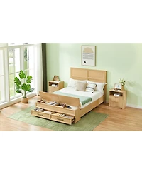 Streamdale Furniture Queen Bed w/ Geometric Headboard and Storage Bench