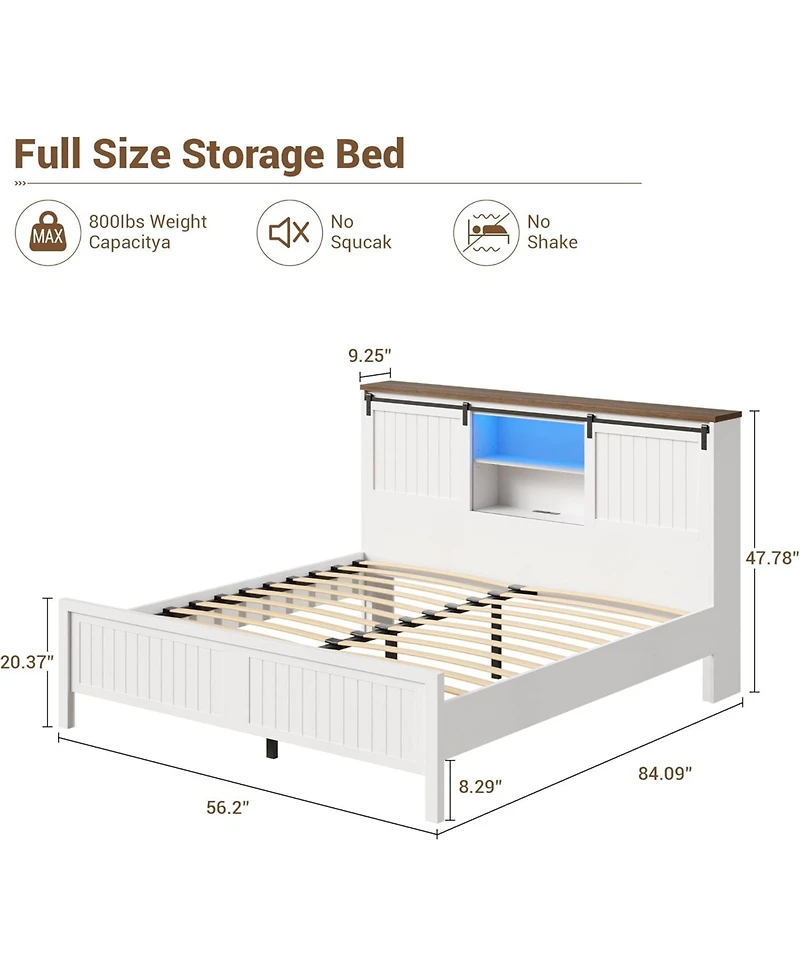 gaomon Farmhouse Bed Frame with Led Lights and Charging Station