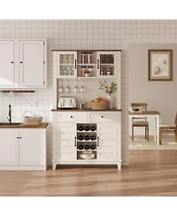 gaomon 72" Tall Kitchen Pantry Cabinet with 4 Doors and 2 Drawers, Wine Rack, Large Kitchen Storage Adjustable Shelf for Dining Room, Coffee Wine Bar