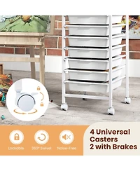 Sugift 10-Drawer Rolling Storage Cart Mobile Utility Organizer with Wooden Tabletop and Lockable Wheels