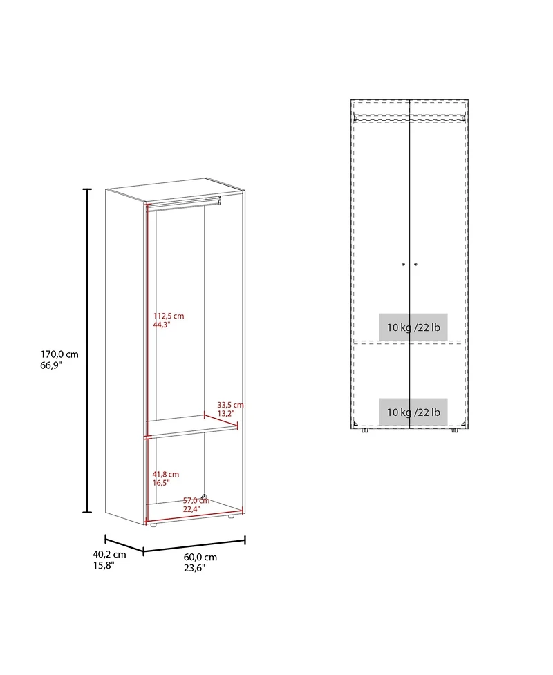 Flynama Armoire 66.9 Inch High 2 Doors 2 Shelves Wengue Bedroom Storage Cabinet with Hanging Rod
