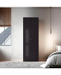 Flynama Armoire 66.9 Inch High 2 Doors 2 Shelves Wengue Bedroom Storage Cabinet with Hanging Rod