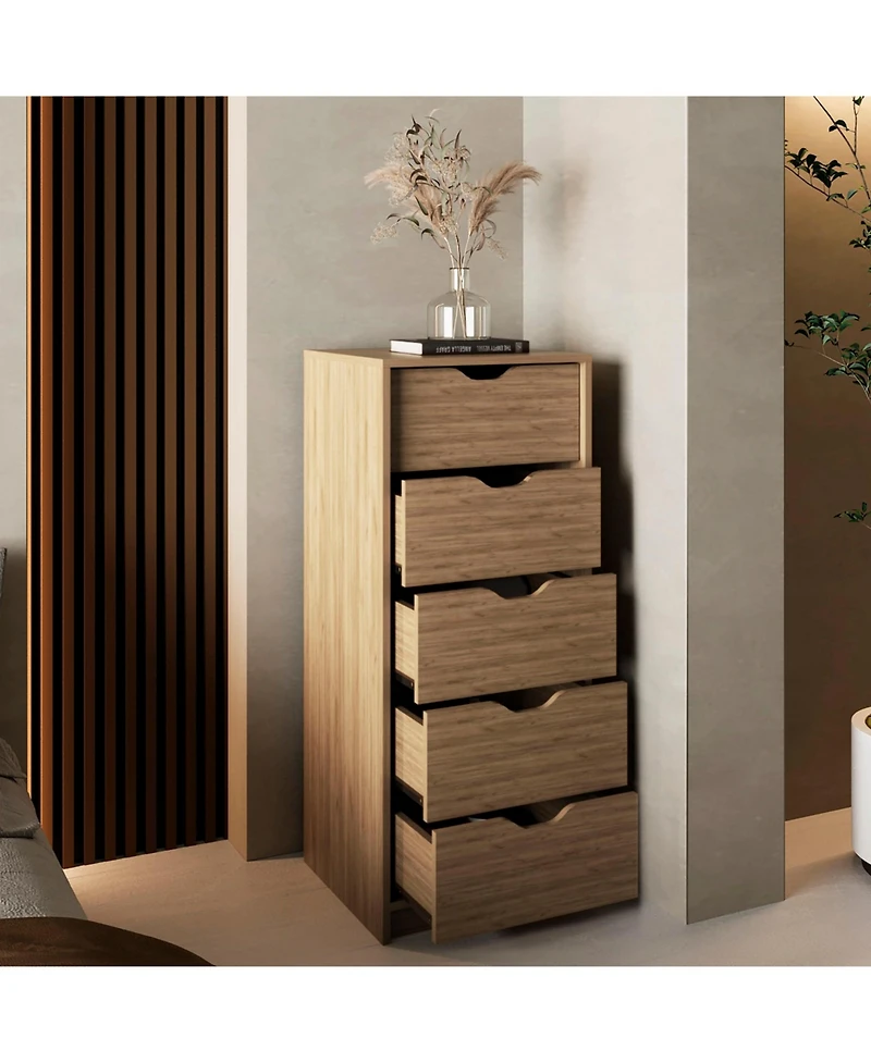 flynama 5 Drawer Contemporary Dresser Space Saving Cabinet for Entryway Home Furniture With Spacious Drawers Easy Assembly.