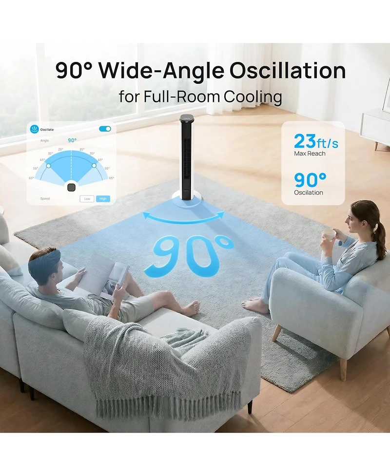 Antarctic Star 37-Inch Oscillating Tower Fan with Remote and Washable Impeller