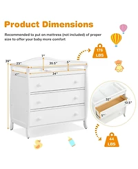 Gouun Baby Changing Table with 3 Storage Drawers and Safety Belt