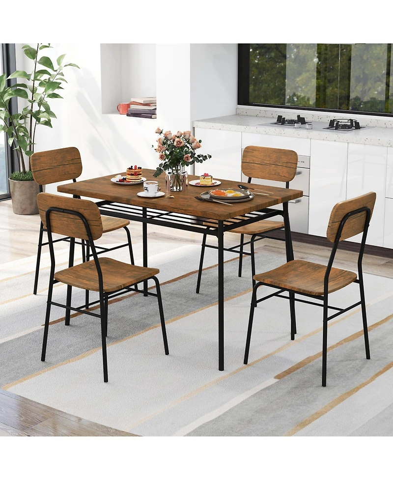Sugift Five Piece Dining Table Set with Storage Rack and Stools
