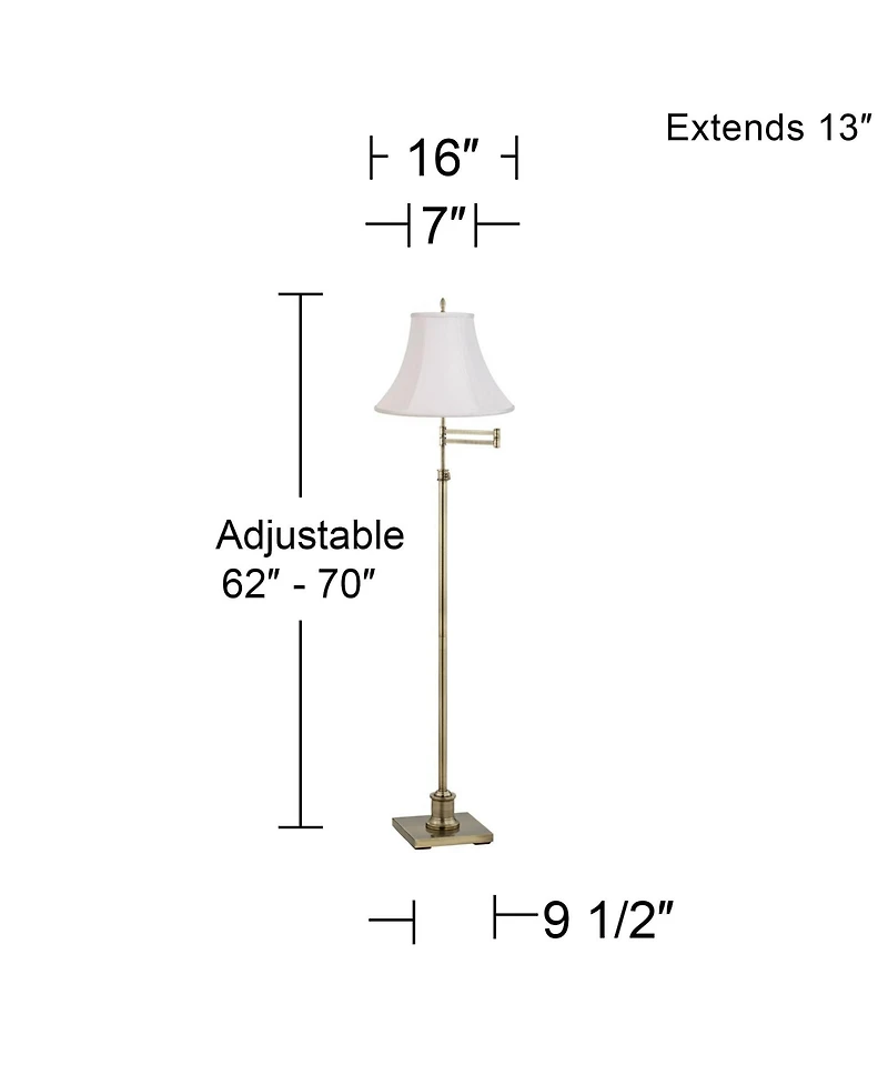 360 Lighting Traditional Swing Arm Floor Lamp 70" Tall Fabric Bell Shade for Living Room Reading Bedroom Office