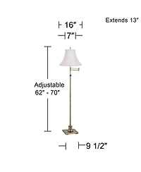 360 Lighting Traditional Swing Arm Floor Lamp 70" Tall Fabric Bell Shade for Living Room Reading Bedroom Office