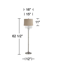 360 Lighting Chandelier Floor Lamp 62.5" Tall Brushed Nickel Chrome Crystals Linen Fabric Drum Shade for Living Room Reading Bedroom