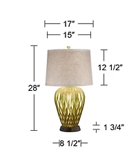 Possini Euro Design Modern Table Lamp with Usb and Ac Power Outlet Workstation Charging Base 28" Tall Bronze Fabric Drum Shade Living Room