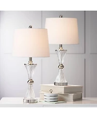 Regency Hill Luca Modern Table Lamps 25 1/2" High Set of 2 Clear Glass with Usb Charging Ports Dimmers Drum Shade for Bedroom House Desk