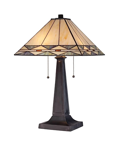 Robert Louis Tiffany Rustic Vintage Art Deco Accent Table Lamp 21.5" High Bronze Glass Art Square Shade for Living Room Bedroom House Bedside