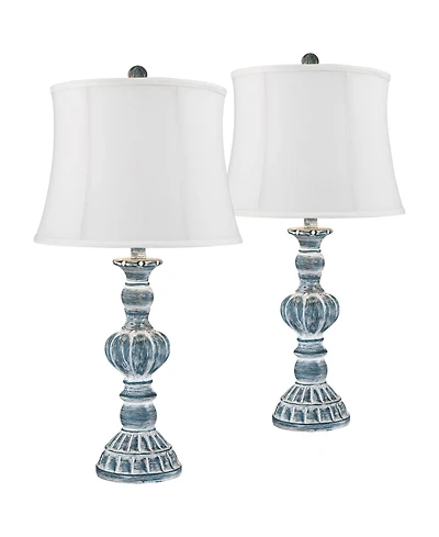 Regency Hill Tanya Country Cottage Table Lamps 26 1/2" High Set of 2 Blue Wash Cream Fabric Drum Shade for Bedroom Living Room Bedside Nightstand Kids