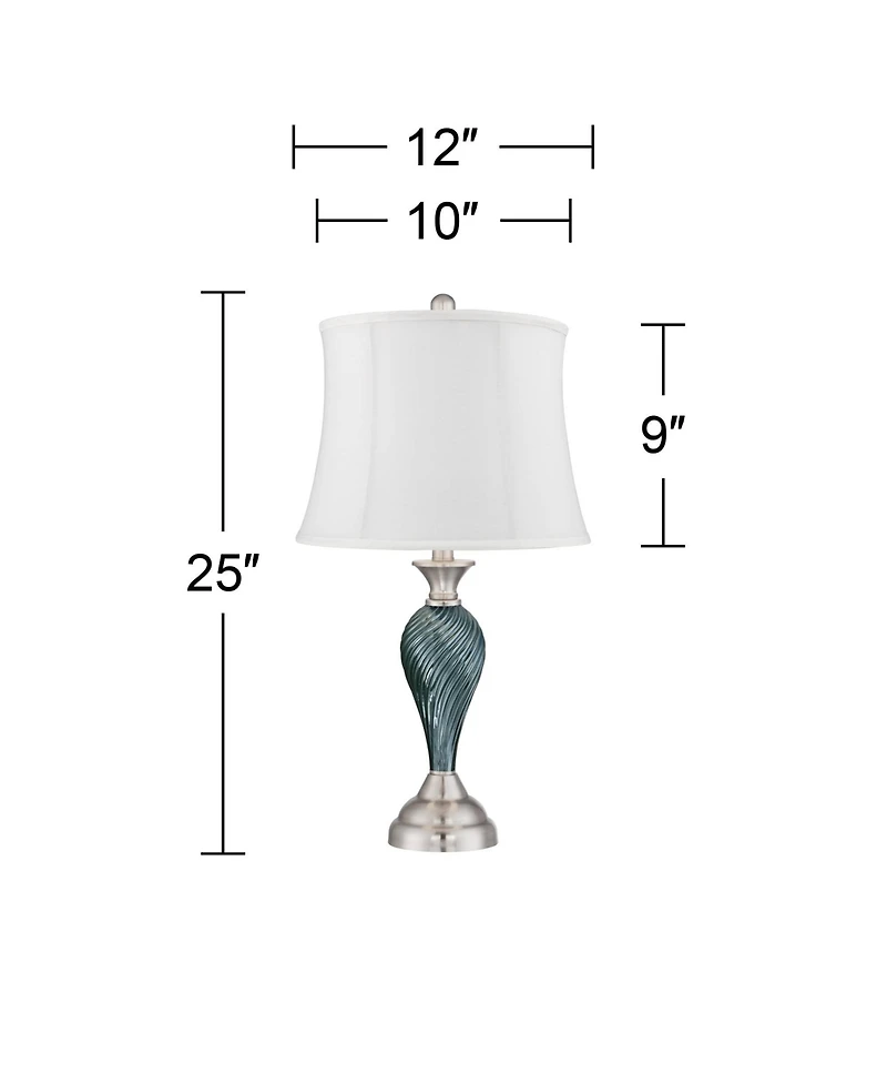 Regency Hill Arden 25" High Twist Modern Coastal Table Lamps Set of 2 Glass Shade Living Room Bedroom Bedside