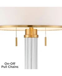 Possini Euro Design Cadence Modern Floor Lamp with Riser 67 1/2" Tall Crystal Glass Column Satin Brass Linen Drum Shade for Living Room Bedroom O