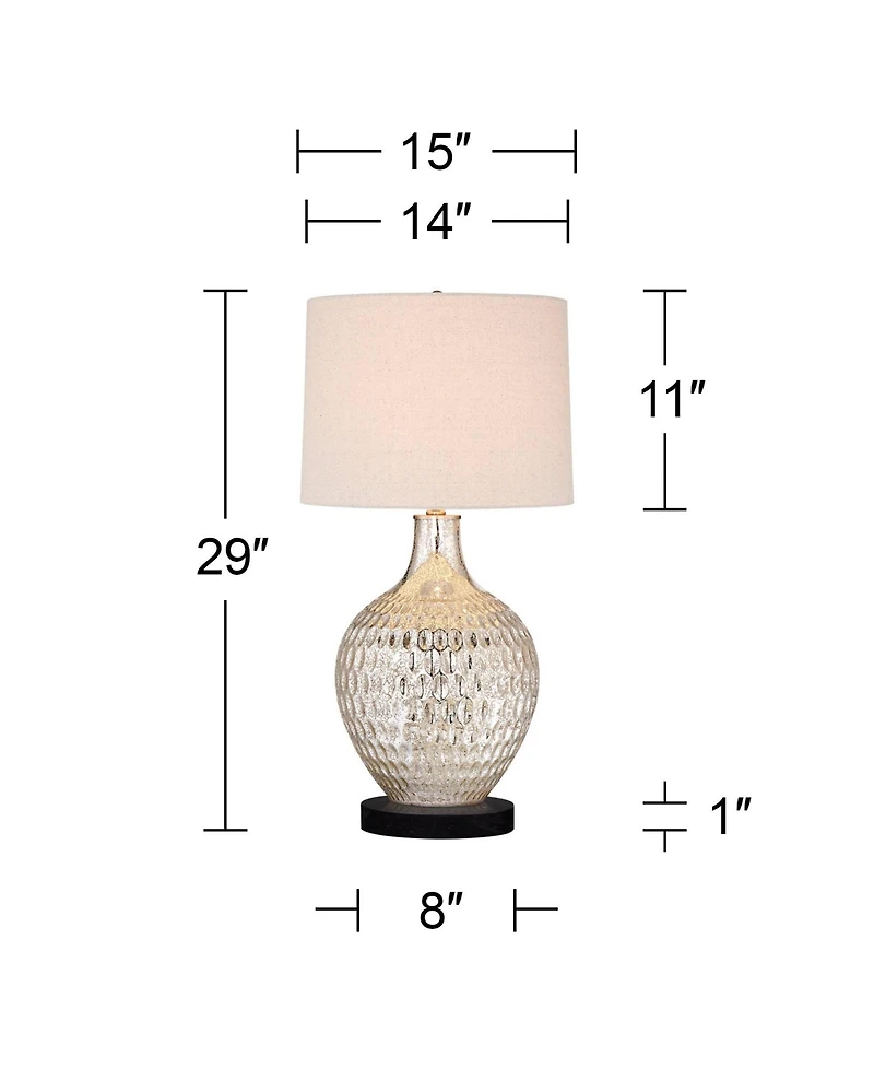 360 Lighting Waylon Modern Table Lamp with Round Black Marble Riser 28" Tall Mercury Glass Tapered Drum Shade for Bedroom Living Room Bedside Hom