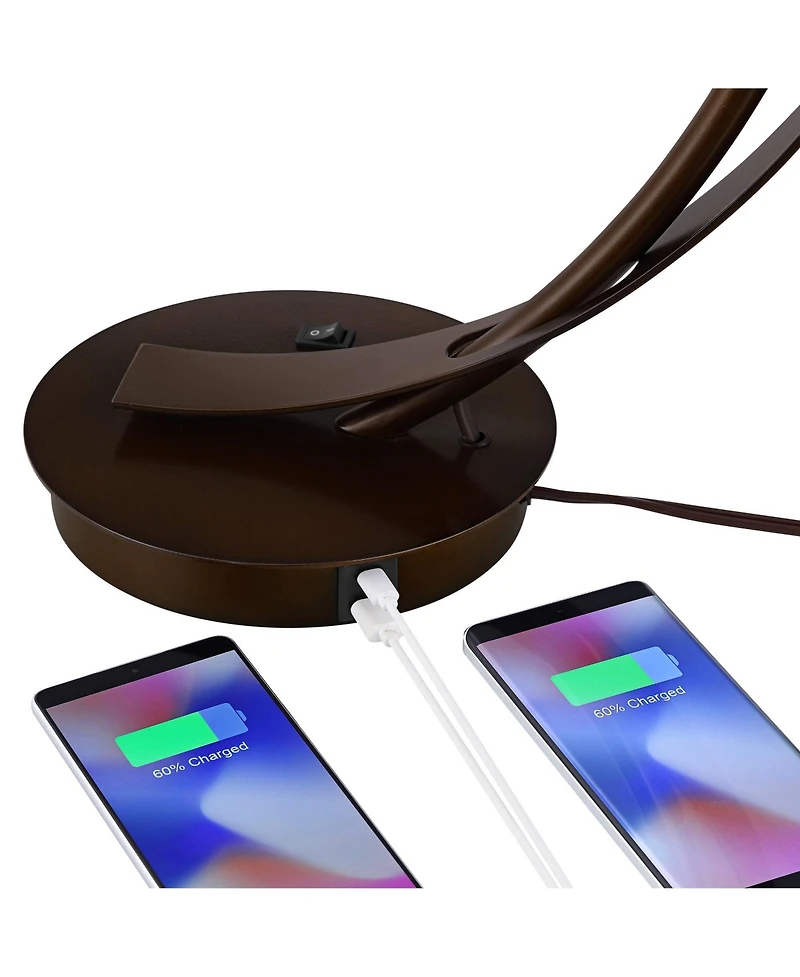 Possini Euro Design Modern Desk Lamps Set of 2 with Usb Port 22 1/2" High Bronze Led Clear Seeded Glass Shade for Bedroom Office