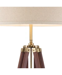 Possini Euro Design Serveyor Modern 57 1/2" Tall Tripod Floor Lamp Smart Socket Cherry Wood Brass Adjustable Shade for Living Room