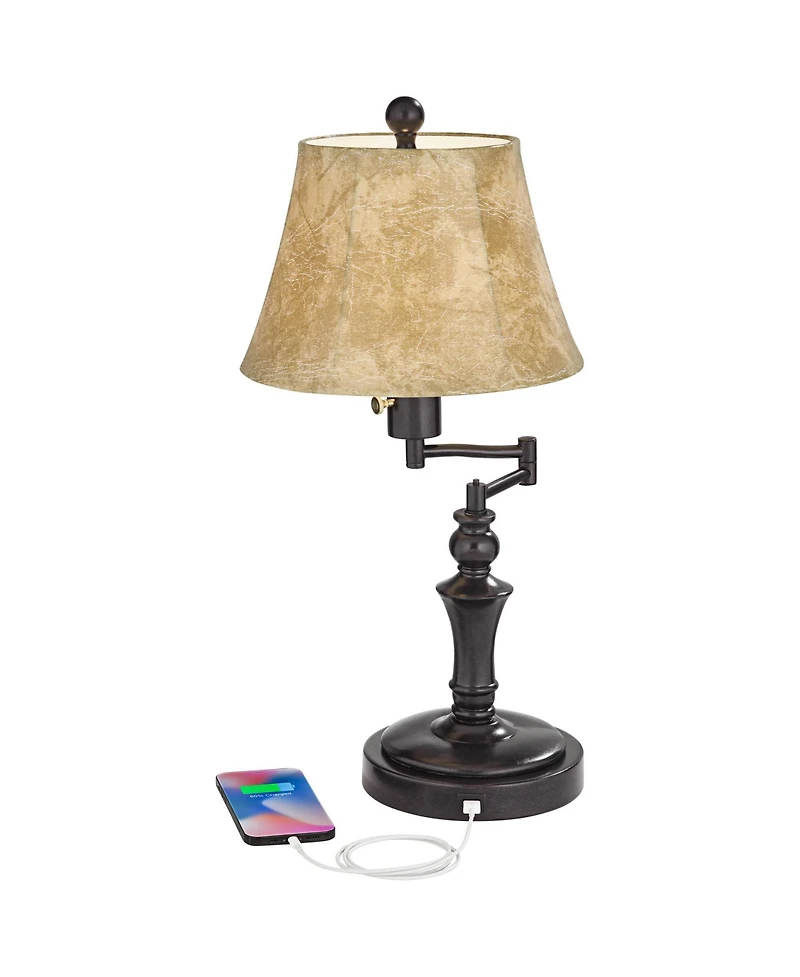 Regency Hill Corey 21 3/4" High Farmhouse Rustic Desk Lamps Set of 2 Usb Port with Socket Swing Arm Bronze Finish Metal Charging