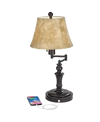 Regency Hill Corey 21 3/4" High Farmhouse Rustic Desk Lamps Set of 2 Usb Port with Socket Swing Arm Bronze Finish Metal Charging