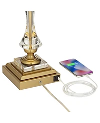Stiffel Windsor 32" Tall Large Traditional Glam End Table Lamp Usb Port Metal Crystal Single Living Room Charging