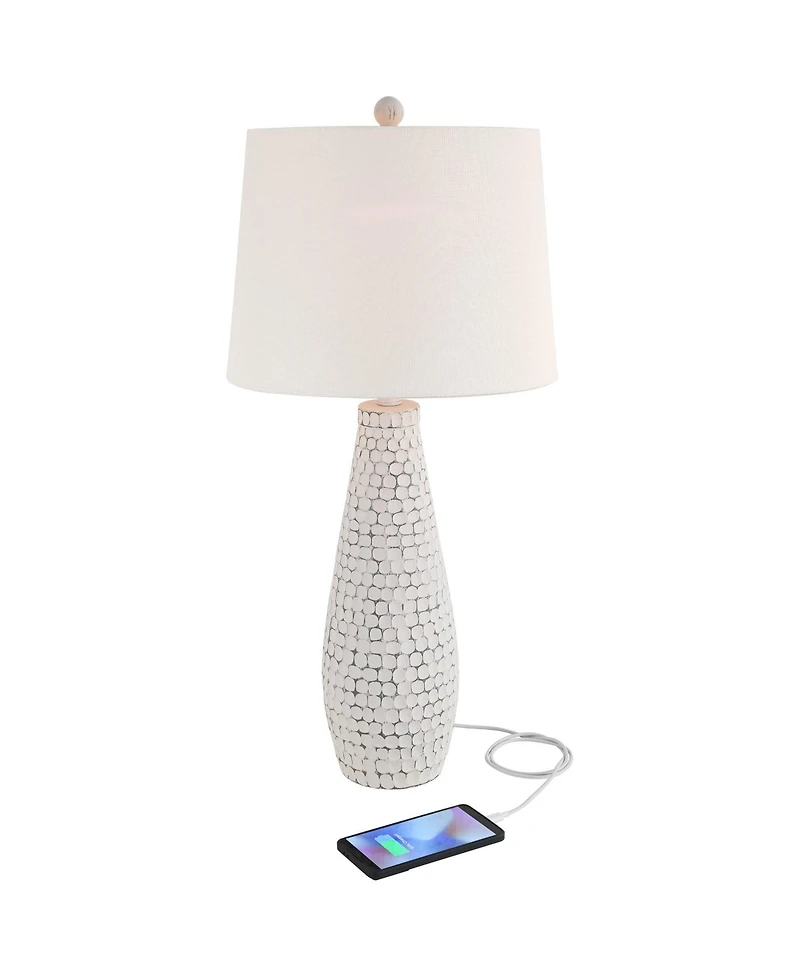 360 Lighting 29 1/2" Tall Modern Coastal End 3-Way Table Lamps Set of 2 Usb Port Whitewash Ceramic Shade Living Room Charging