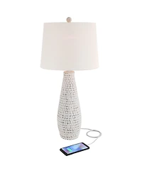 360 Lighting 29 1/2" Tall Modern Coastal End 3-Way Table Lamps Set of 2 Usb Port Whitewash Ceramic Shade Living Room Charging