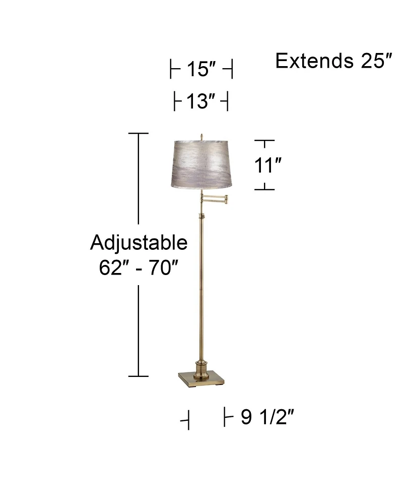 360 Lighting Westbury Antique Brass Swing Arm Floor Lamp with Silver Gold Shade