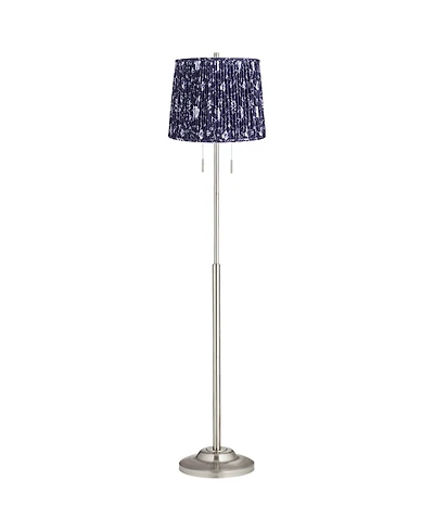 360 Lighting Abba Modern 65" Tall Standing Floor Lamp Twin Pull Chain Metal Brushed Steel Finish Pleated