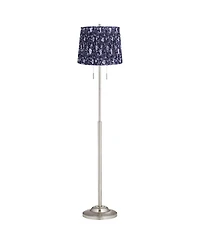 360 Lighting Abba Modern 65" Tall Standing Floor Lamp Twin Pull Chain Metal Brushed Steel Finish Pleated