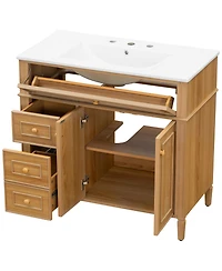 Busdays 36" Solid Wood Bathroom Vanity with Sink, 3 Drawers and 2 Soft-Close Doors, Rubber Wood Handles, Mdf Construction
