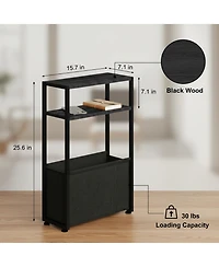 Yigii Narrow Side Table Slim End With Fabric Basket Compact Storage Sturdy Adjustable Feet Easy Assemble
