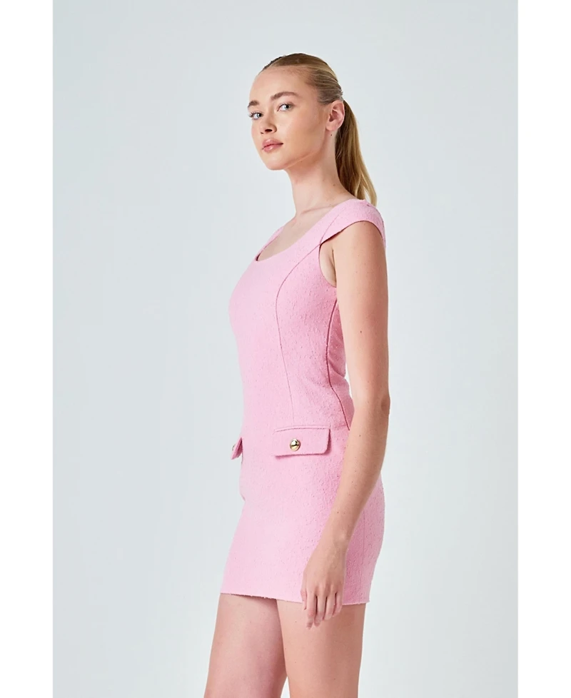 endless rose Women's Tweed Cap Sleeve Mini Dress