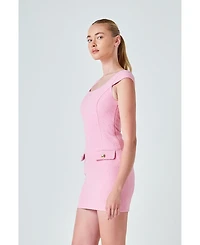 endless rose Women's Tweed Cap Sleeve Mini Dress