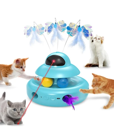 Aronkl 4-in-1 Interactive Cat Toy Automatic Self Play Usb Rechargeable Butterfly Feather Track Balls Laser