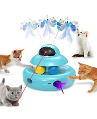 Aronkl 4-in-1 Interactive Cat Toy Automatic Self Play Usb Rechargeable Butterfly Feather Track Balls Laser